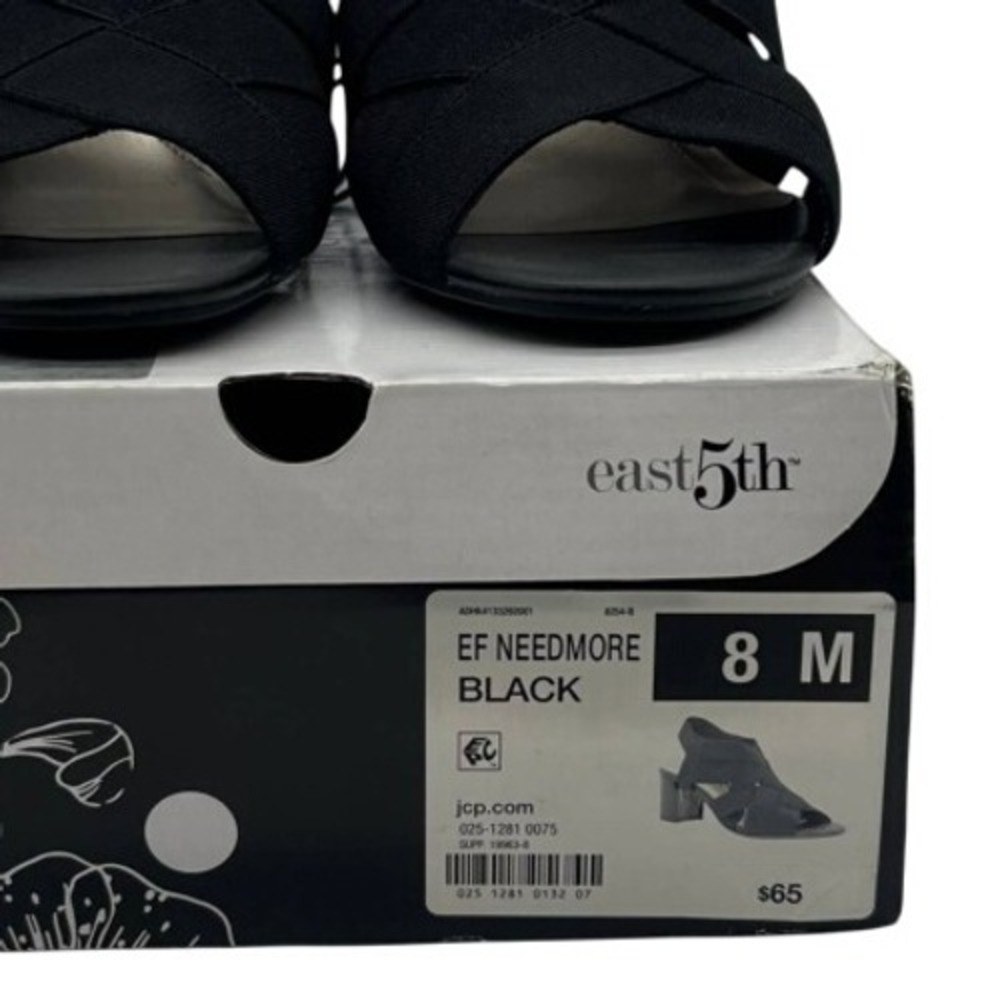 NWT East 5th Needmore Black Size 8M Slip On Block Heel Peep Toe Sandals - Picture 11 of 11